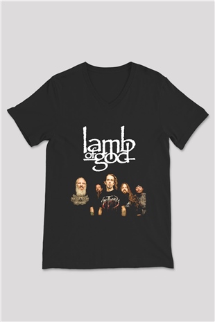 Lamb of God Siyah Unisex V Yaka Tişört T-Shirt