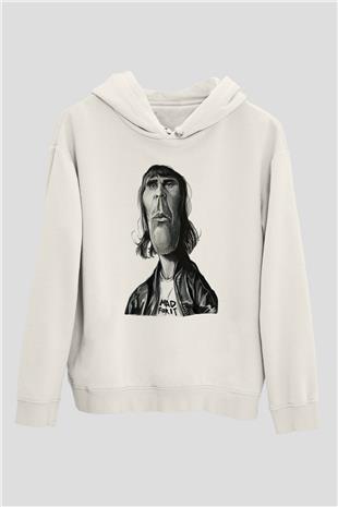 Lan Brown Baskılı Beyaz Unisex Kapüşonlu Sweatshirt