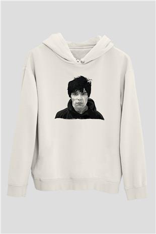 Lan Brown Baskılı Beyaz Unisex Kapüşonlu Sweatshirt