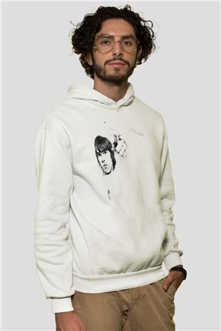 Lan Brown Baskılı Beyaz Unisex Kapüşonlu Sweatshirt