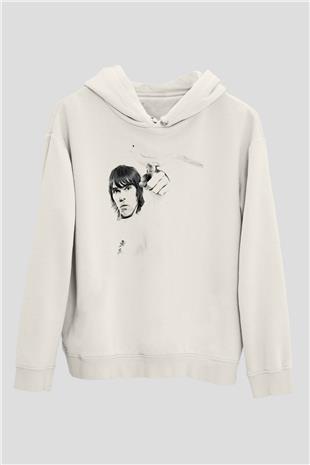 Lan Brown Baskılı Beyaz Unisex Kapüşonlu Sweatshirt