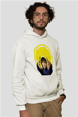Lan Brown Baskılı Beyaz Unisex Kapüşonlu Sweatshirt