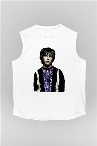 Lan Brown Baskılı Beyaz Unisex Kolsuz Tişört - Tshirt