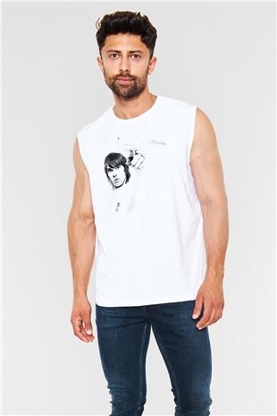 Lan Brown Baskılı Beyaz Unisex Kolsuz Tişört - Tshirt