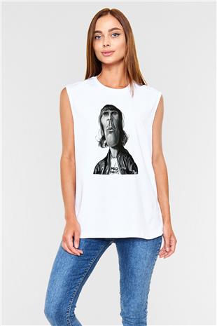 Lan Brown Baskılı Beyaz Unisex Kolsuz Tişört - Tshirt