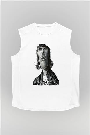 Lan Brown Baskılı Beyaz Unisex Kolsuz Tişört - Tshirt