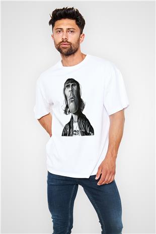 Lan Brown Baskılı Beyaz Unisex Oversize Tişört - Tshirt