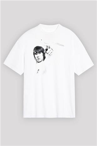 Lan Brown Baskılı Beyaz Unisex Oversize Tişört - Tshirt