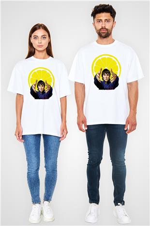 Lan Brown Baskılı Beyaz Unisex Oversize Tişört - Tshirt