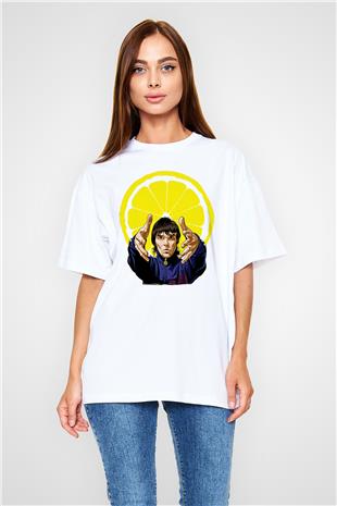 Lan Brown Baskılı Beyaz Unisex Oversize Tişört - Tshirt