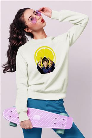Lan Brown Baskılı Beyaz Unisex Sweatshirt