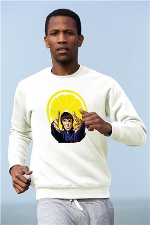 Lan Brown Baskılı Beyaz Unisex Sweatshirt
