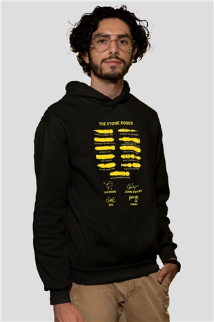 Lan Brown Baskılı Unisex Siyah Kapüşonlu Sweatshirt