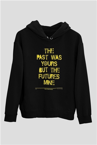 Lan Brown Baskılı Unisex Siyah Kapüşonlu Sweatshirt