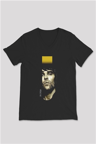 Lan Brown Baskılı Unisex Siyah V Yaka Tişört - Tshirt