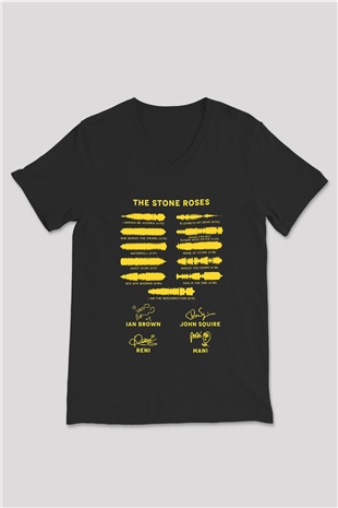 Lan Brown Baskılı Unisex Siyah V Yaka Tişört - Tshirt