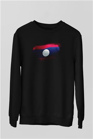 Laos Bayrağı Baskılı Unisex Siyah Sweatshirt