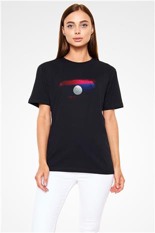 Laos Bayrağı Baskılı Unisex Siyah Tişört