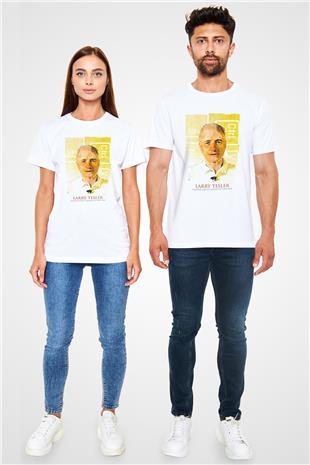 Larry Tesler Renkli Portre Baskılı Unisex Beyaz Tişört - Tshirt