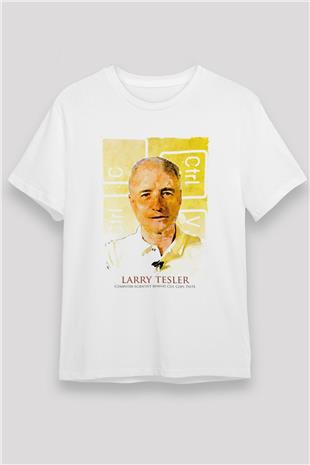 Larry Tesler Renkli Portre Baskılı Unisex Beyaz Tişört - Tshirt