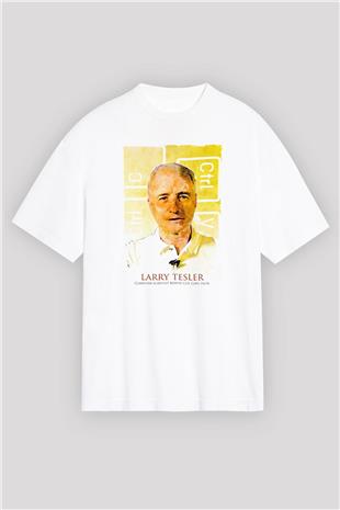 Larry Tesler Renkli Portre Baskılı Unisex Oversize Beyaz Tişört - Tshirt