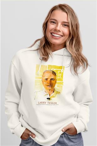 Larry Tesler Renkli Portre Baskılı Unisex Ekru Hoodie