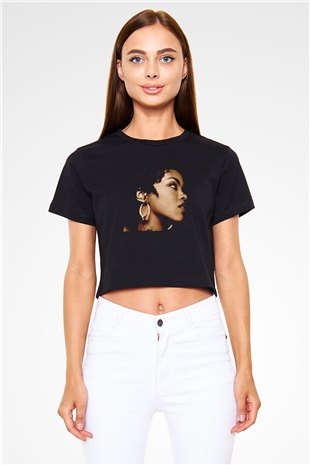 Lauryn Hill Baskılı Crop Top Siyah Kadın Tişört