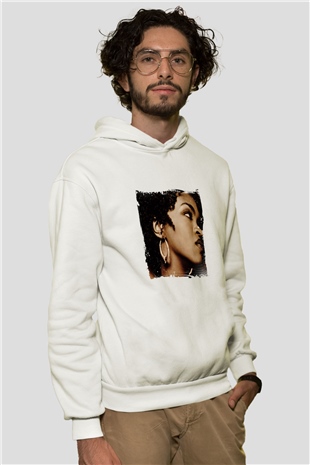 Lauryn Hill Baskılı Unisex Beyaz Kapüşonlu Sweatshirt