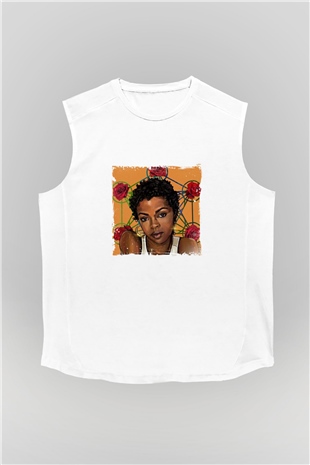 Lauryn Hill Baskılı Unisex Beyaz Kolsuz Tişört