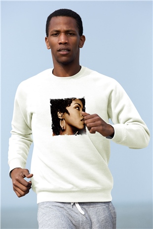 Lauryn Hill Baskılı Unisex Beyaz Sweatshirt