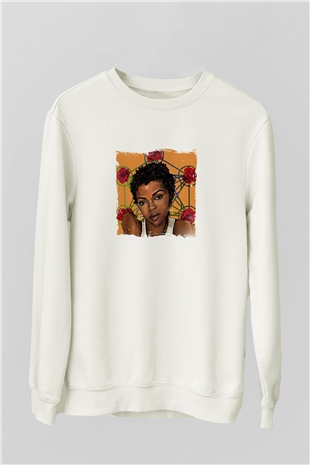 Lauryn Hill Baskılı Unisex Beyaz Sweatshirt
