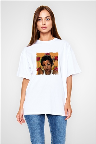 Lauryn Hill Baskılı Oversize Beyaz Tişört