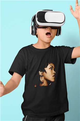 Lauryn Hill Baskılı Unisex Siyah Çocuk Tişört