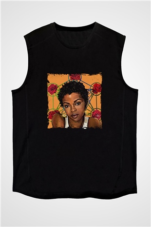 Lauryn Hill Baskılı Unisex Siyah Kolsuz Tişört
