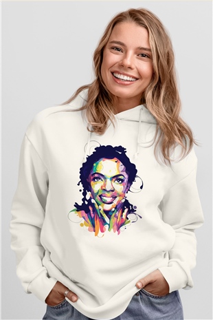Lauryn Hill Beyaz Unisex Kapüşonlu Sweatshirt