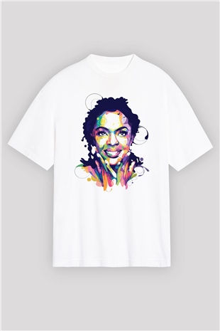 Lauryn Hill Beyaz Oversize Tişört Oversize T-shirt - TişörtFabrikası