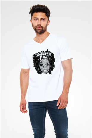 Lauryn Hill Beyaz Unisex V Yaka Tişört T-Shirt
