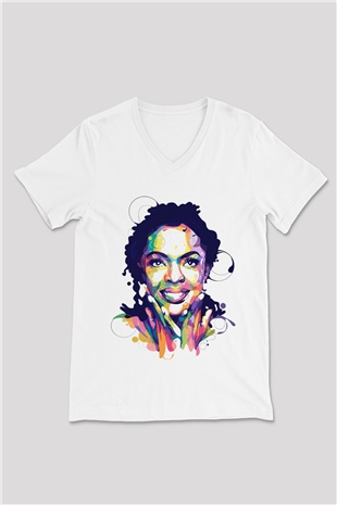 Lauryn Hill Beyaz Unisex V Yaka Tişört