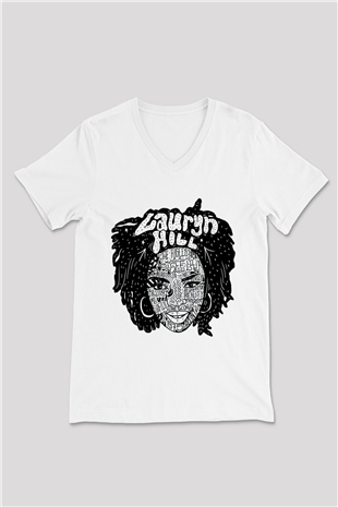 Lauryn Hill Beyaz Unisex V Yaka Tişört T-Shirt