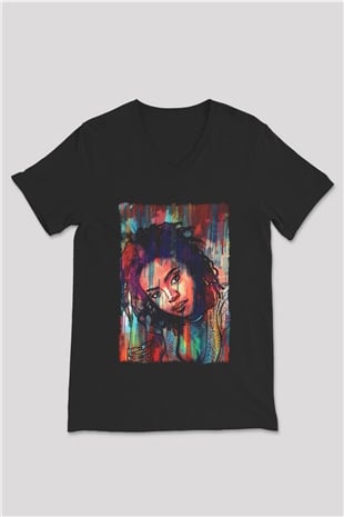 Lauryn Hill Siyah Unisex V Yaka Tişört