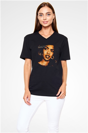 Lauryn Hill Siyah Unisex V Yaka Tişört T-Shirt