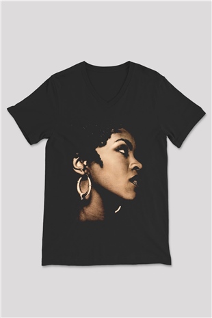 Lauryn Hill Siyah Unisex V Yaka Tişört T-Shirt