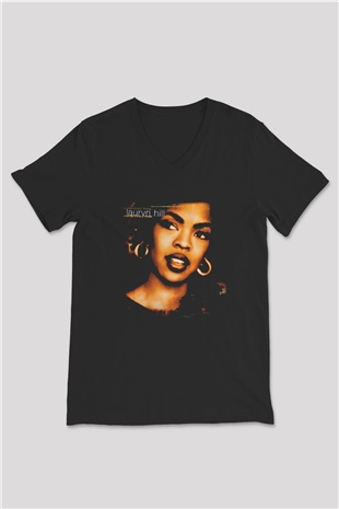 Lauryn Hill Siyah Unisex V Yaka Tişört T-Shirt