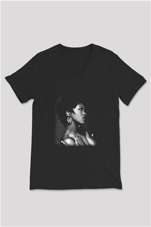 Lauryn Hill Siyah Unisex V Yaka Tişört T-Shirt