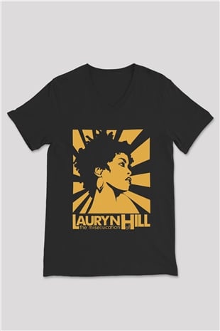 Lauryn Hill Siyah Unisex V Yaka Tişört T-Shirt