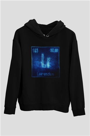 Lavrensiyum Atom Numarası Baskılı Unisex Siyah Hoodie