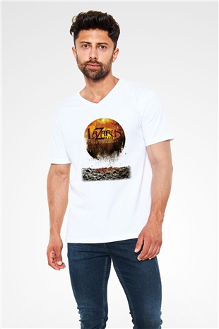 Lazarus A.D. Beyaz Unisex V Yaka Tişört T-Shirt