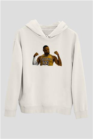 Lebron James Baskılı Beyaz Unisex Kapüşonlu Sweatshirt