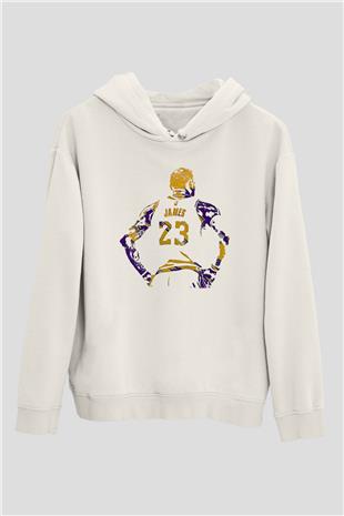 Lebron James Baskılı Beyaz Unisex Kapüşonlu Sweatshirt