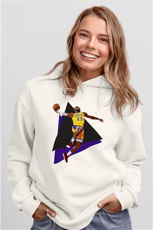 Lebron James Baskılı Beyaz Unisex Kapüşonlu Sweatshirt